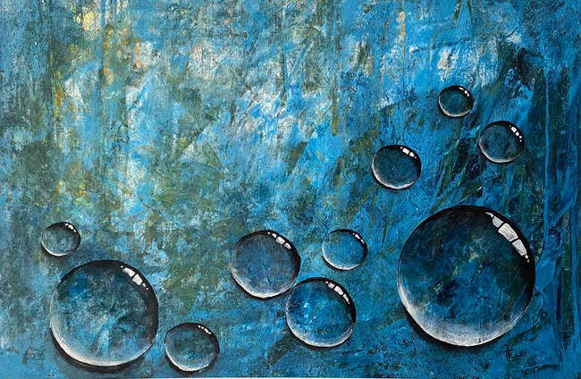 Klick öffnet Bildbetrachter; Wassertropfen auf blauen Grund