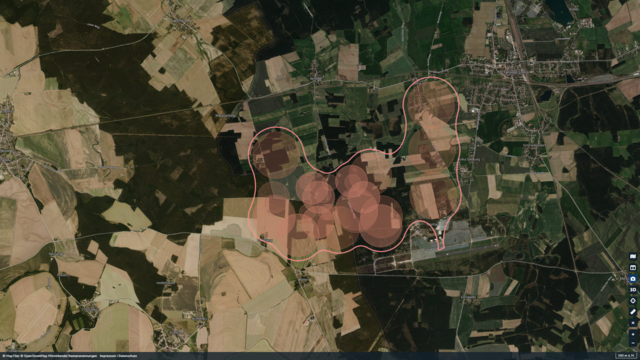 Satellitenbild mit roten Kreisen im Bereich eines Brandes - Klick öffnet Bildbetrachter