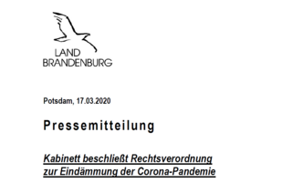 Ausschnitt einer Pressemitteilung der Staatskanzlei Brandenburg.