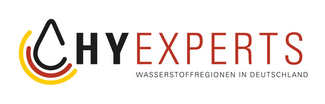 Logo mit dem Text "HyExperts Wasserstoffregionen in Deutschland" - Klick öffnet Bildbetrachter