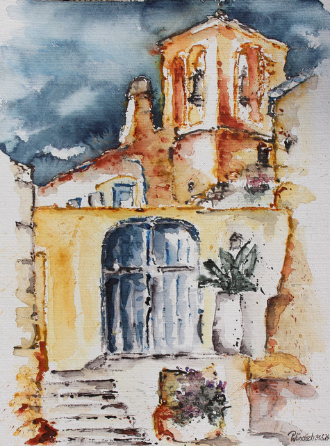 Klick öffnet Bildbetrachter; Kirche in Aquarell