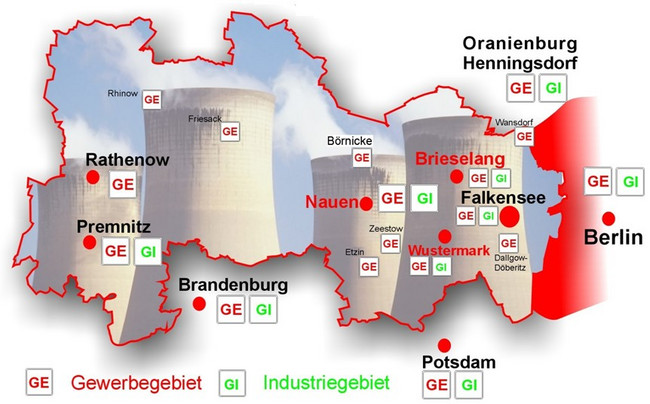 Übersichtskarte der Gewerbegebiete im Landkreis Havelland