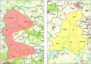 Auf zwei Karten sind die Gebiete markiert, in denen die Aufstallung angeordnet wurde.