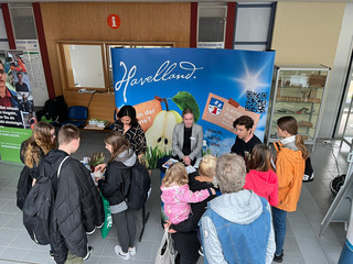 Klick öffnet Nachricht, an zwei Informationstischen stehen zahlreiche junge Menschen