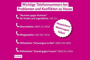 Wichtige Telefonnummern bei Problemen und Konflikten zu Hause