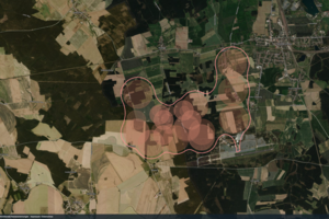 Satellitenbild mit roten Kreisen im Bereich eines Brandes - Klick öffnet Bildbetrachter