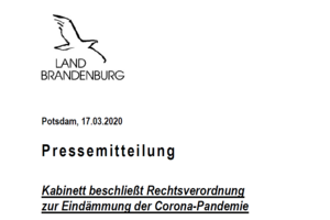 Ausschnitt einer Pressemitteilung der Staatskanzlei Brandenburg.
