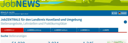 Screenshot von der Startseite der neuen Jobzentrale Havelland.