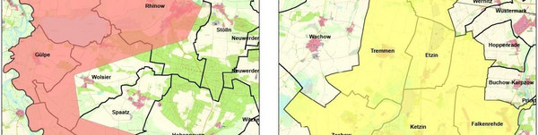 Auf zwei Karten sind die Gebiete markiert, in denen die Aufstallung angeordnet wurde.