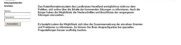 So sieht die Eingangsseite des neuen Ratsinformationssystems der Kreisverwaltung Havelland aus.