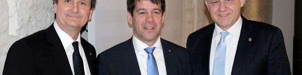 Christian Stein (Vize-Landrat von Potsdam-Mittelmark), Brandenburgs Bürgermeister Steffen Scheller und Landrat Roger Lewandowski
