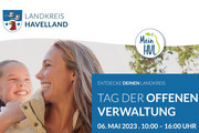 Infografik zum Tag der offenen Verwaltung mit Tag (6. Mai 2023) und Uhrzeut (10 bis 16 Uhr) - Klick öffnet Bildbetrachter