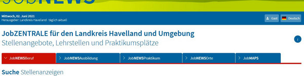 Screenshot von der Startseite der neuen Jobzentrale Havelland.