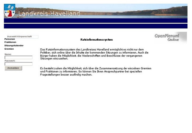 So sieht die Eingangsseite des neuen Ratsinformationssystems der Kreisverwaltung Havelland aus.