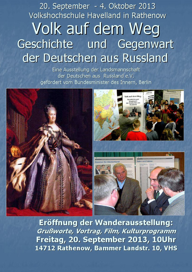 Plakat zur Ausstellung "250. Jahrestag des Manifestes der Zarin Katharina II"
